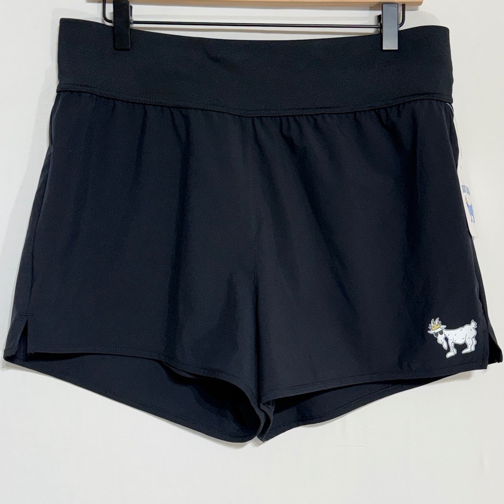 GOAT USA Womens‎ Woven Athletic Gym Running Shorts LARGE Black Lined Zip Pocket